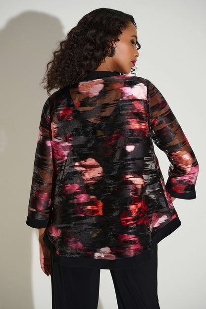 Organza & Silky Knit Floral Swing Jacket. Style JR253792