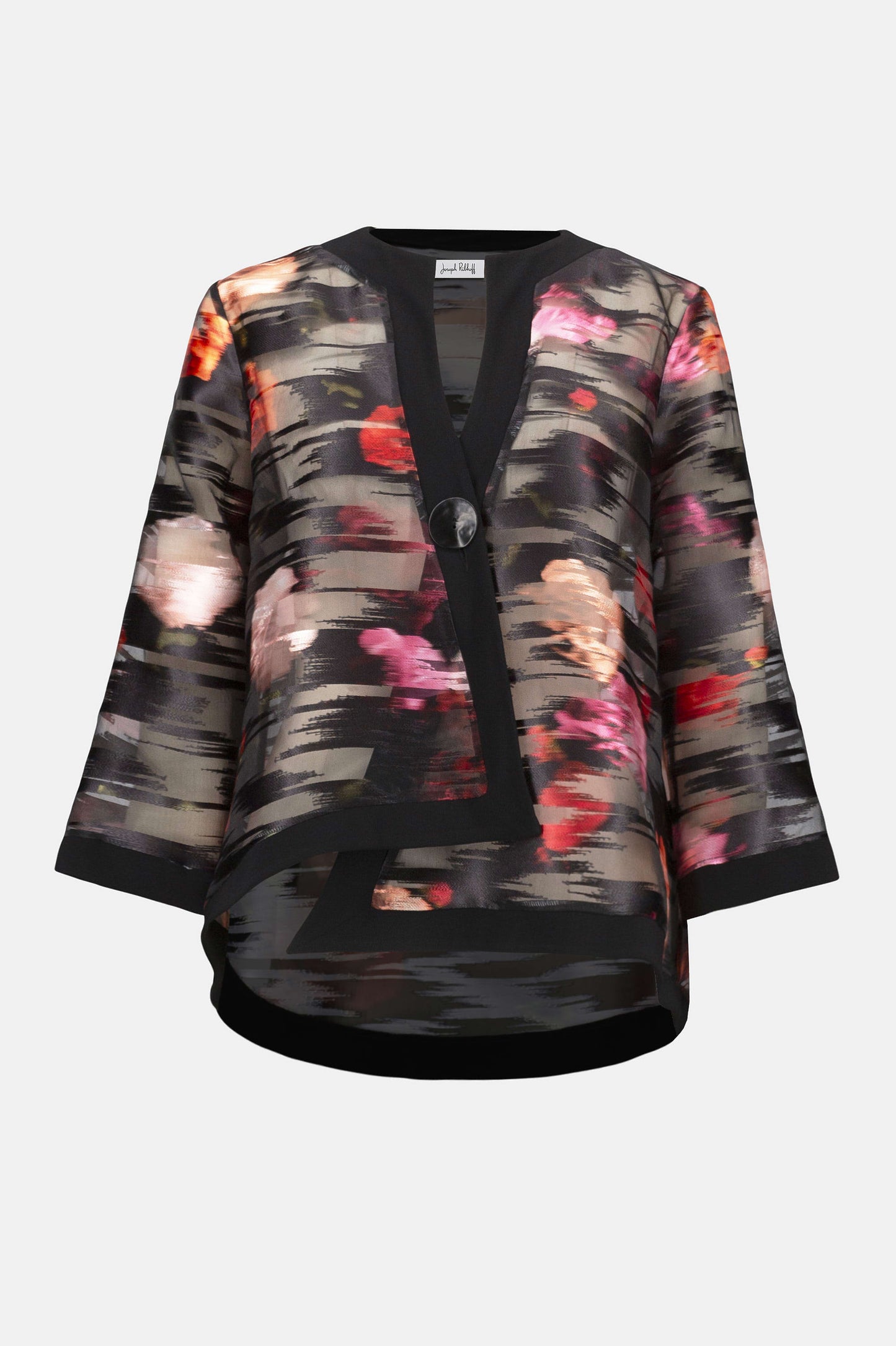 Organza & Silky Knit Floral Swing Jacket. Style JR253792