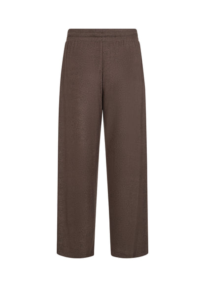 Soft Solid Brown Elastic Waist Wide Leg Cropped. Style SOYA4PF25388