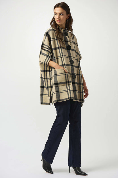 Plaid Knit Poncho Style Sweater. Style JR253903