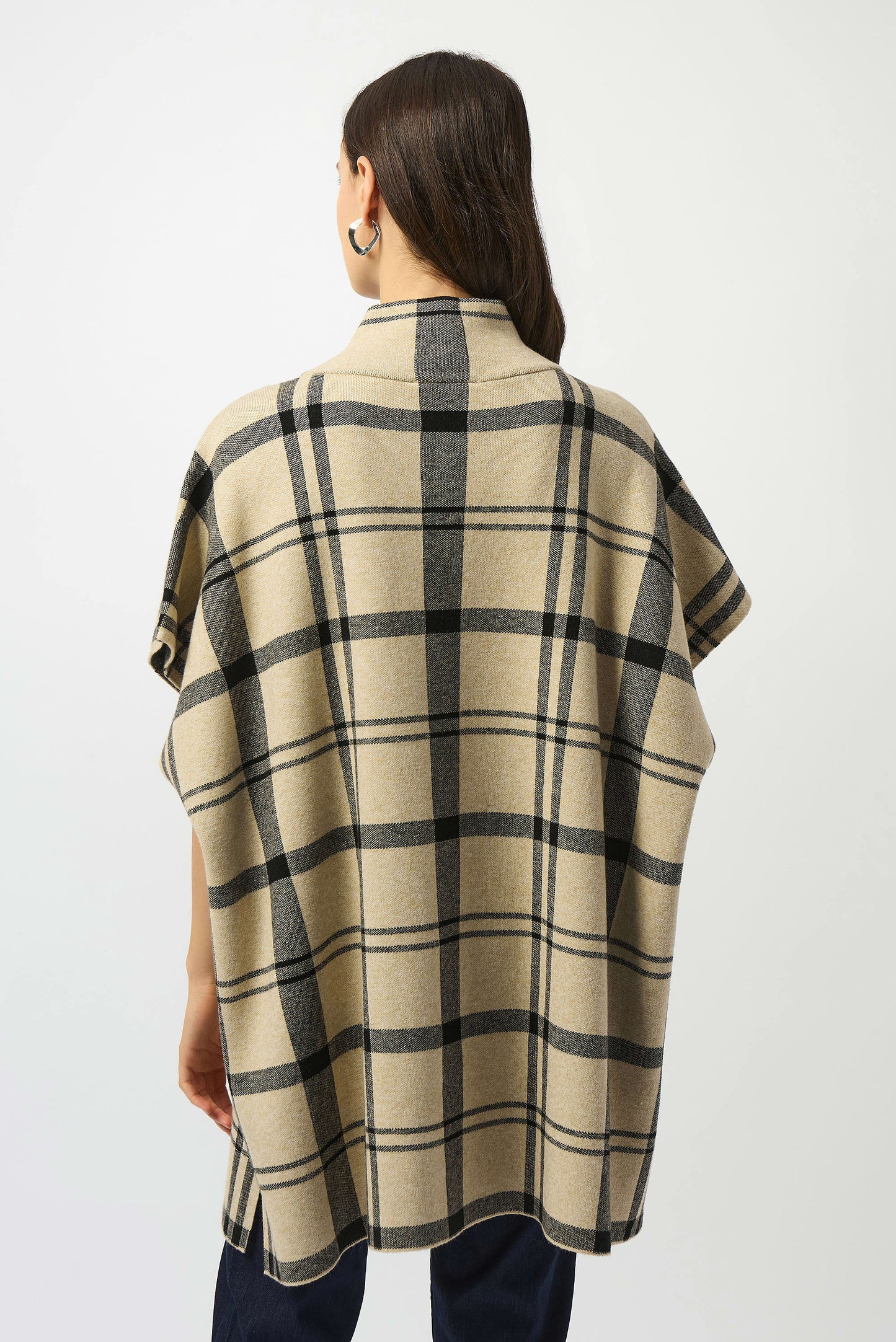 Plaid Knit Poncho Style Sweater. Style JR253903