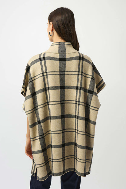 Plaid Knit Poncho Style Sweater. Style JR253903