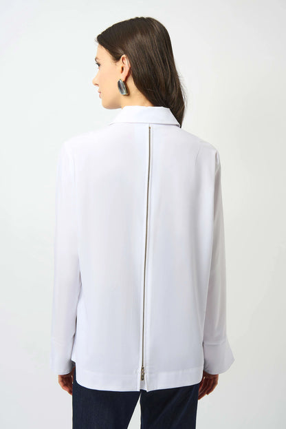 Stretch Poplin Button-Front Boxy Blouse. Style JR253923