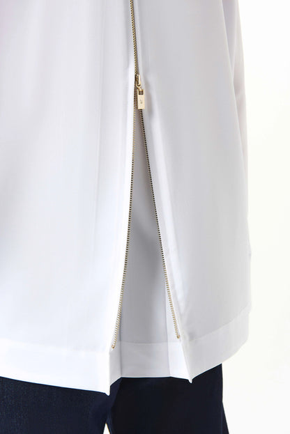 Stretch Poplin Button-Front Boxy Blouse. Style JR253923