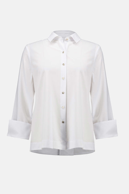 Stretch Poplin Button-Front Boxy Blouse. Style JR253923
