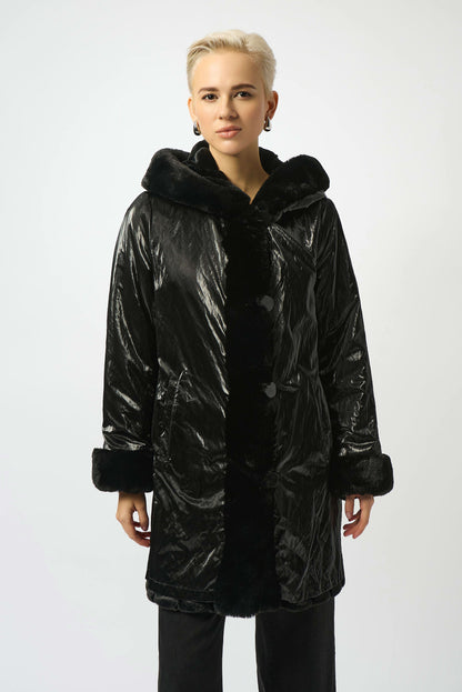 Faux Fur Reversible Hooded Coat. Style JR253926
