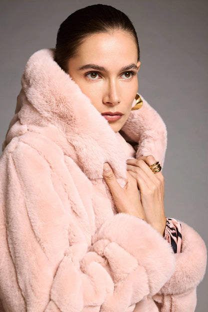 Faux Fur Reversible Hooded Coat. Style JR253926