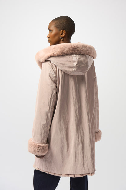 Faux Fur Reversible Hooded Coat. Style JR253926