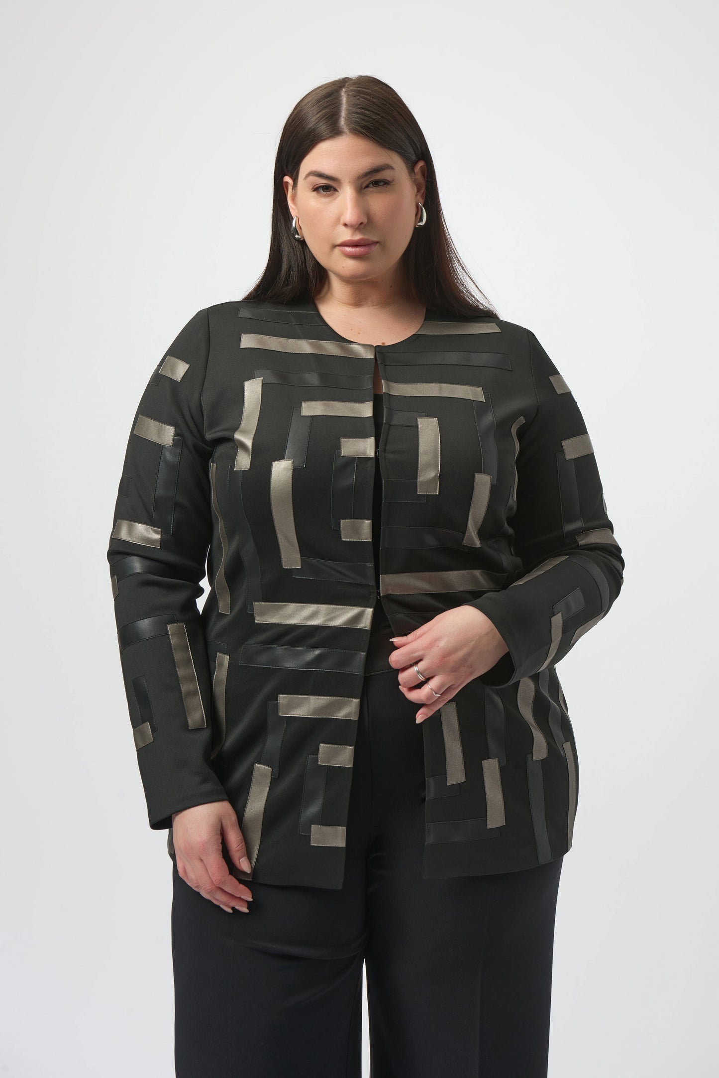 Scuba & Leatherette Collarless Jacket. Style JR253929