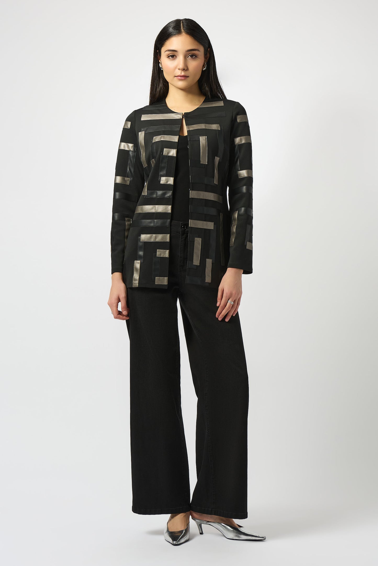Scuba & Leatherette Collarless Jacket. Style JR253929