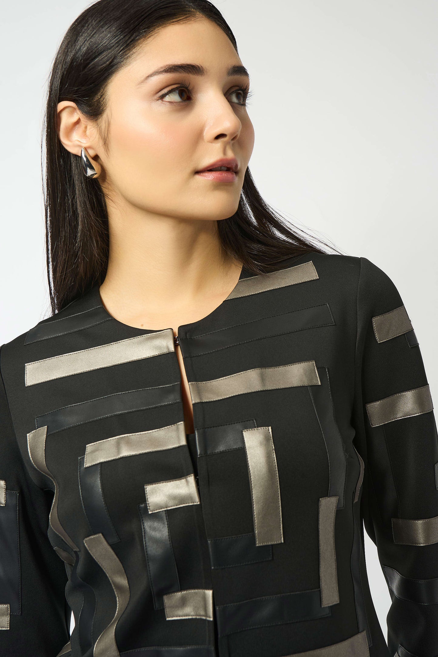 Scuba & Leatherette Collarless Jacket. Style JR253929