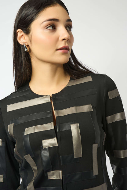 Scuba & Leatherette Collarless Jacket. Style JR253929