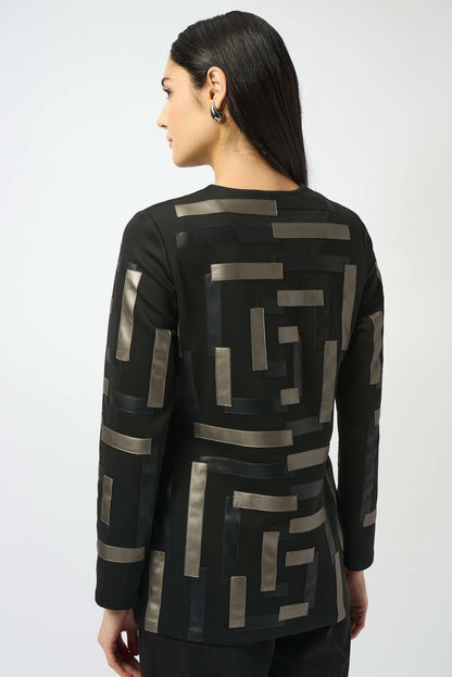 Scuba & Leatherette Collarless Jacket. Style JR253929