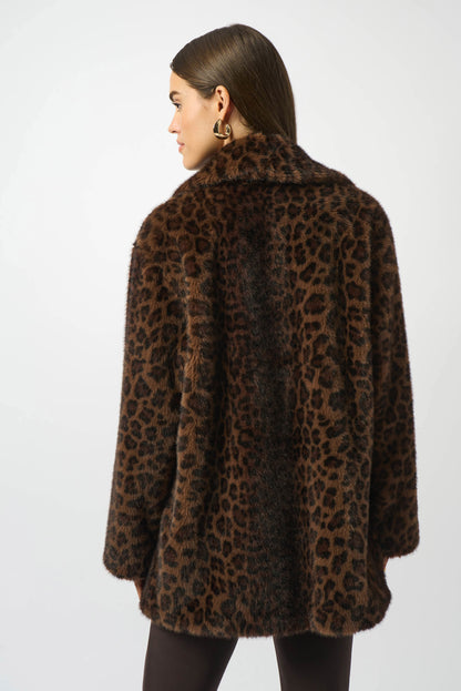 Faux Fur Leopard Print Double-Breasted Coat. Style JR253937