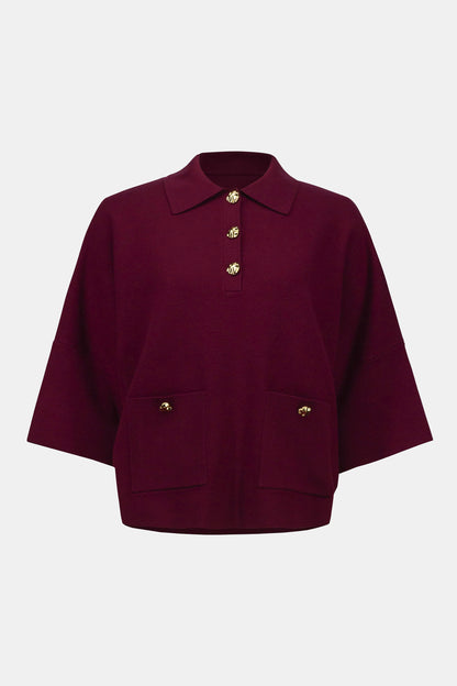 Knit Boxy Pullover With Polo Collar Sweater. Style JR253962