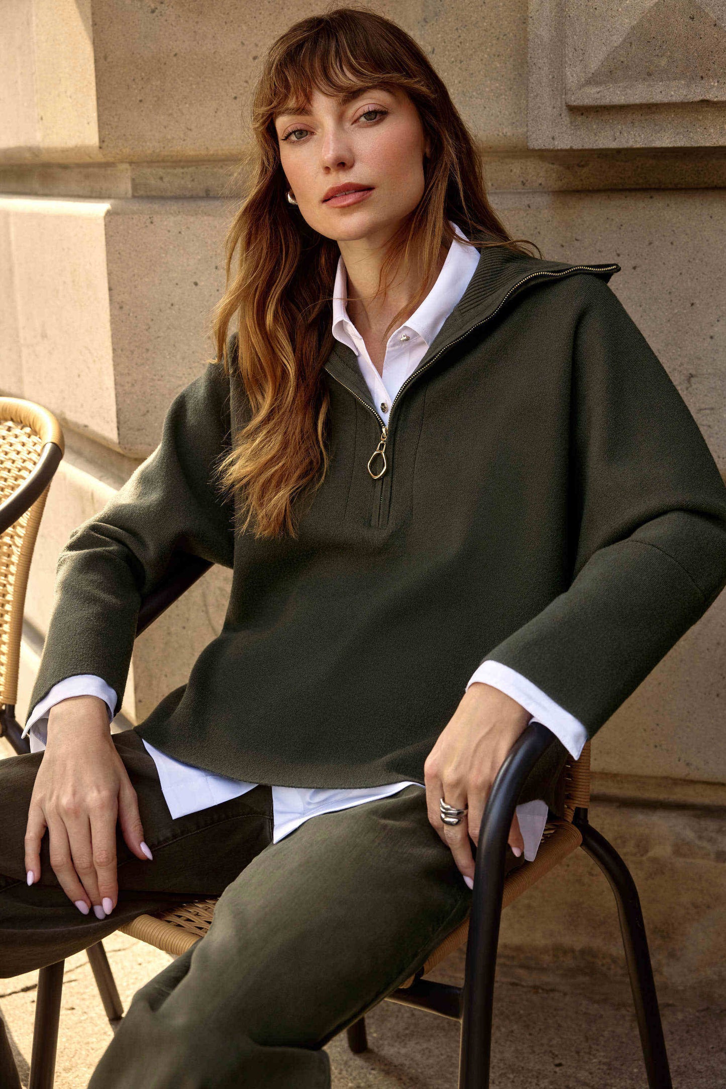 Knit Boxy Pullover With Zipped Collar Sweater. Style JR253963