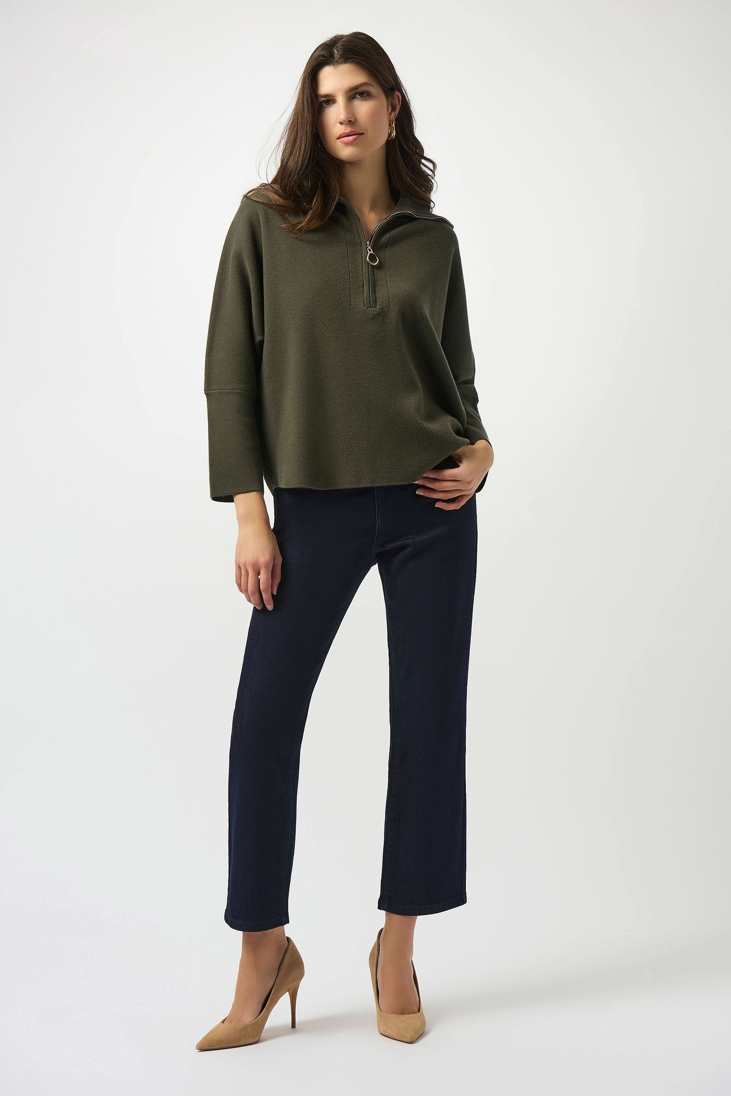 Knit Boxy Pullover With Zipped Collar Sweater. Style JR253963