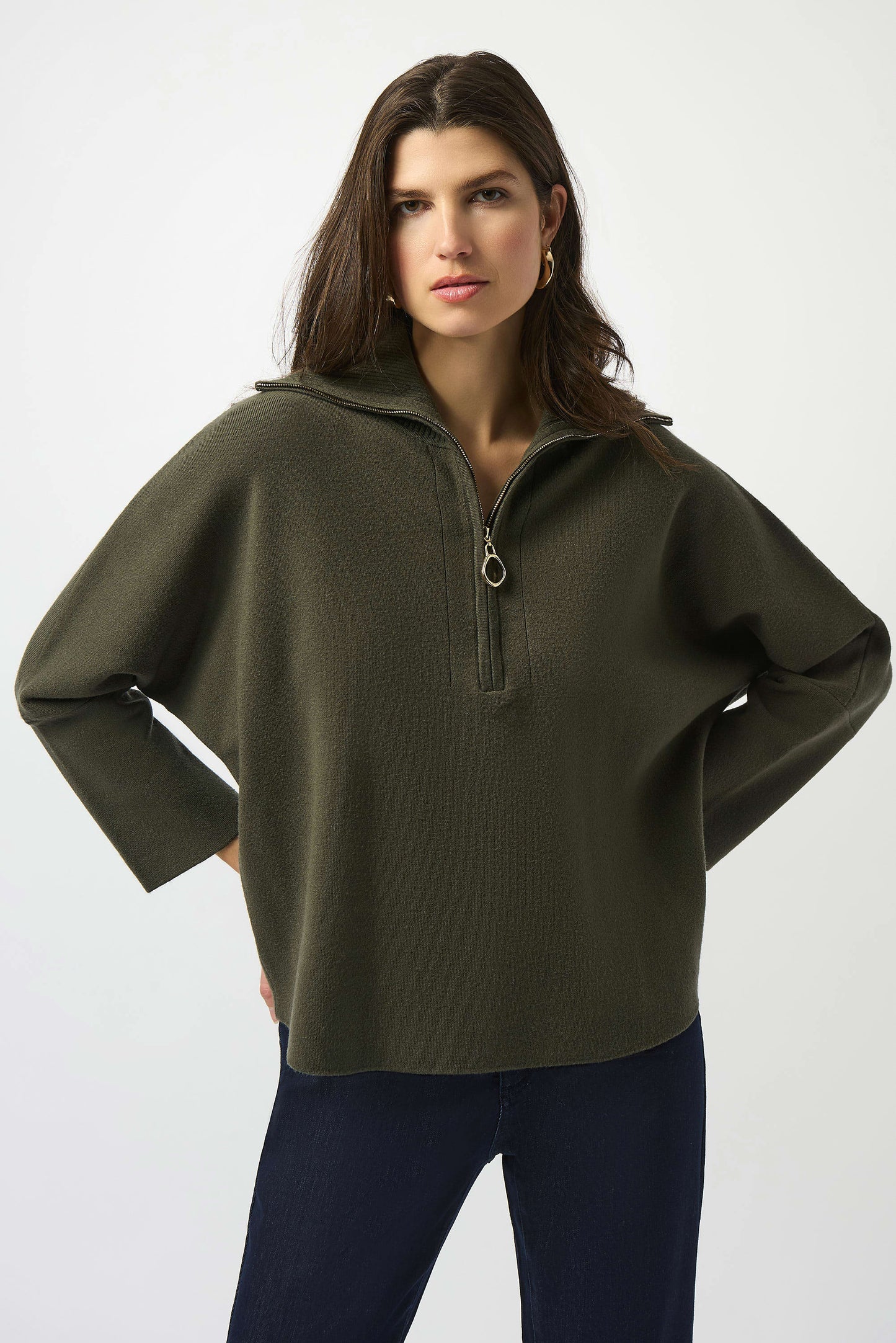Knit Boxy Pullover With Zipped Collar Sweater. Style JR253963