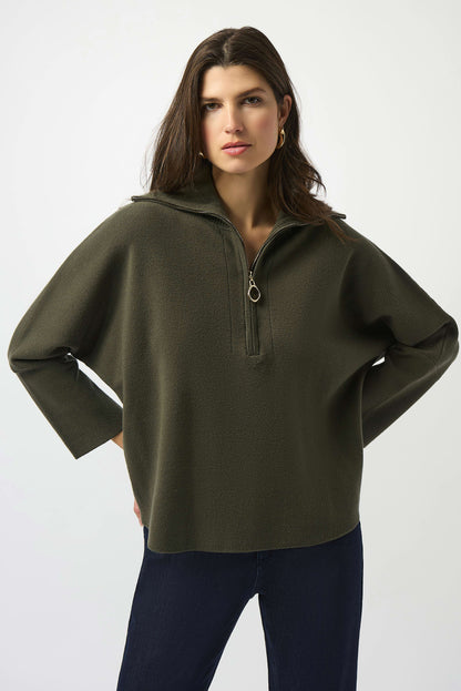 Knit Boxy Pullover With Zipped Collar Sweater. Style JR253963