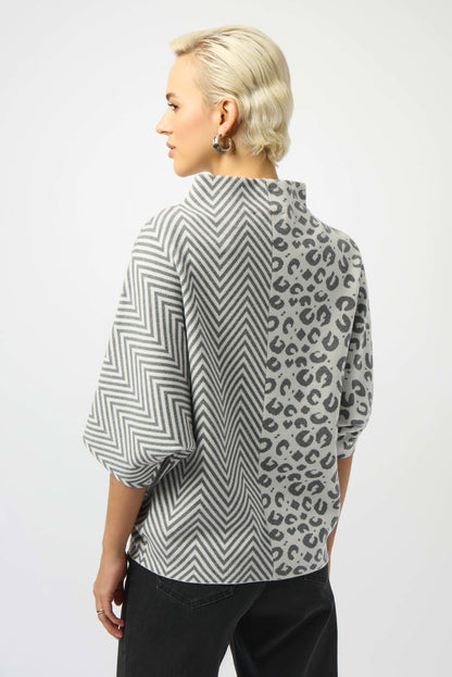 Jacquard Knit Mixed Print Boxy Sweater. Style JR253981