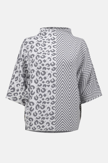 Jacquard Knit Mixed Print Boxy Sweater. Style JR253981