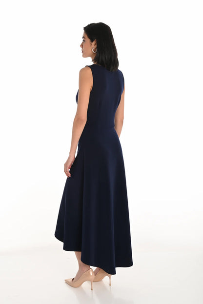 Sleeveless Wrap Skirt Rosette Detail Dress. Style FL254009