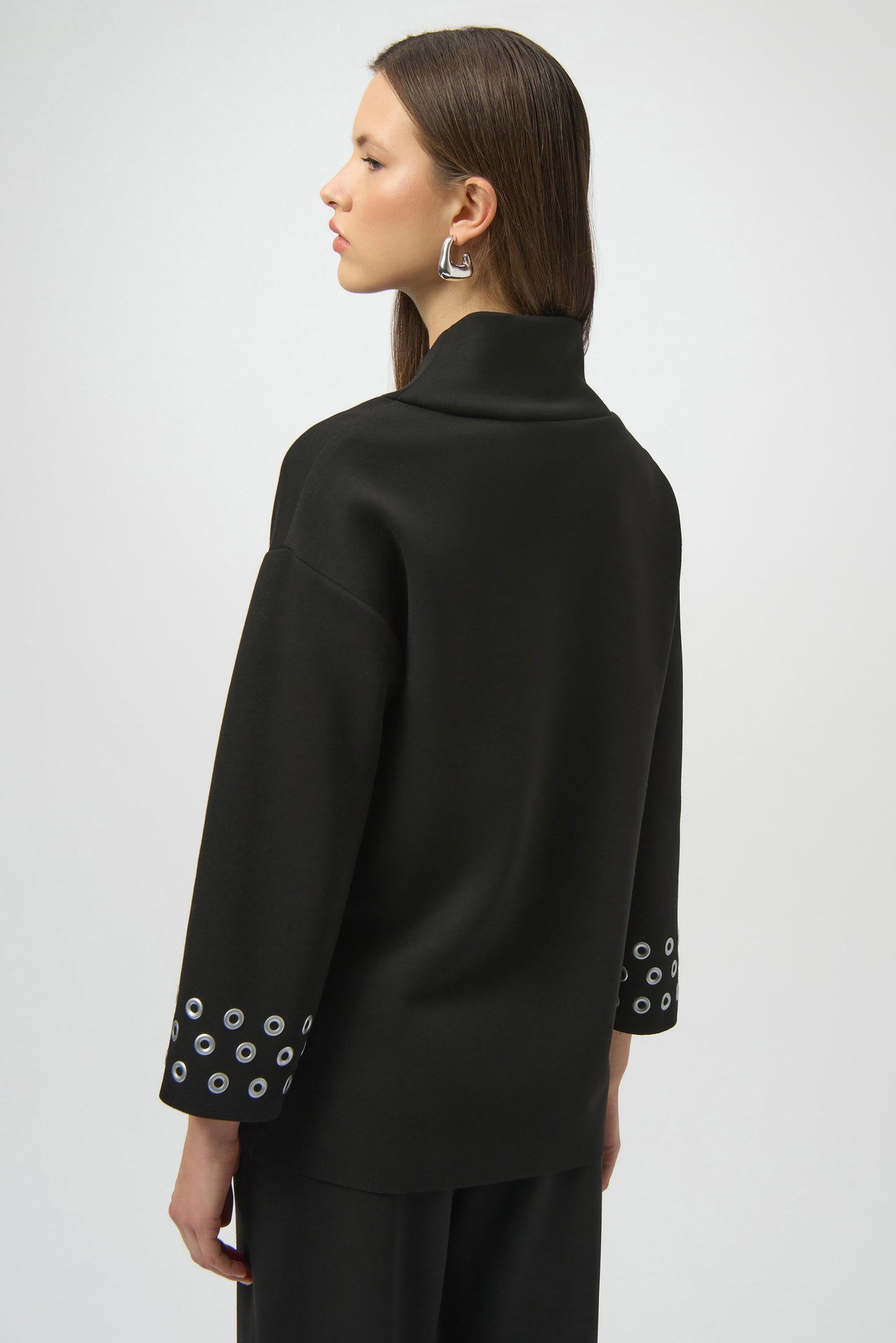 Scuba Jersey Grommet Detail Shawl Collar Top. Style JR254067