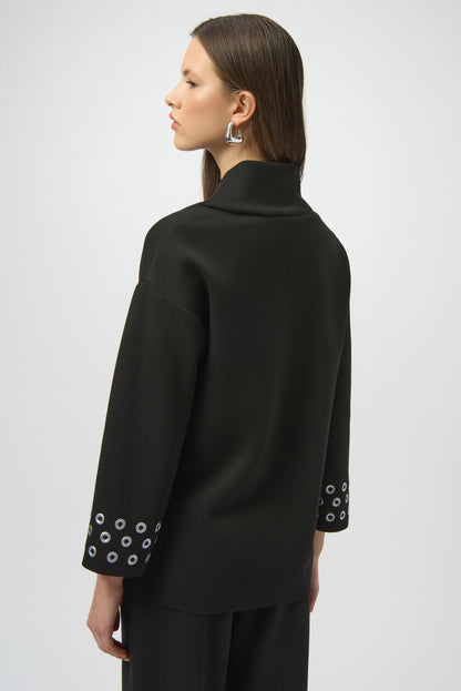 Scuba Jersey Grommet Detail Shawl Collar Top. Style JR254067