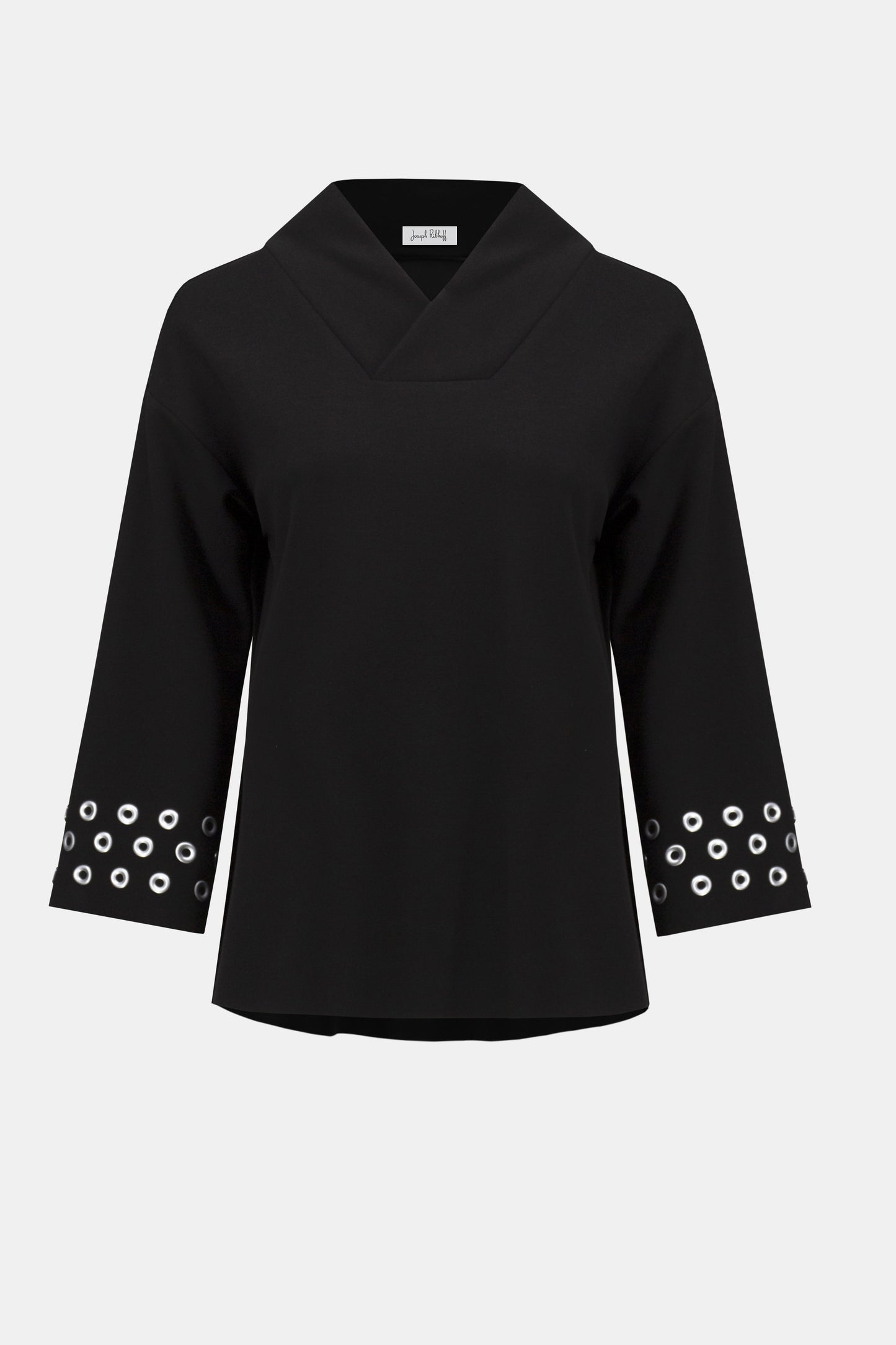 Scuba Jersey Grommet Detail Shawl Collar Top. Style JR254067