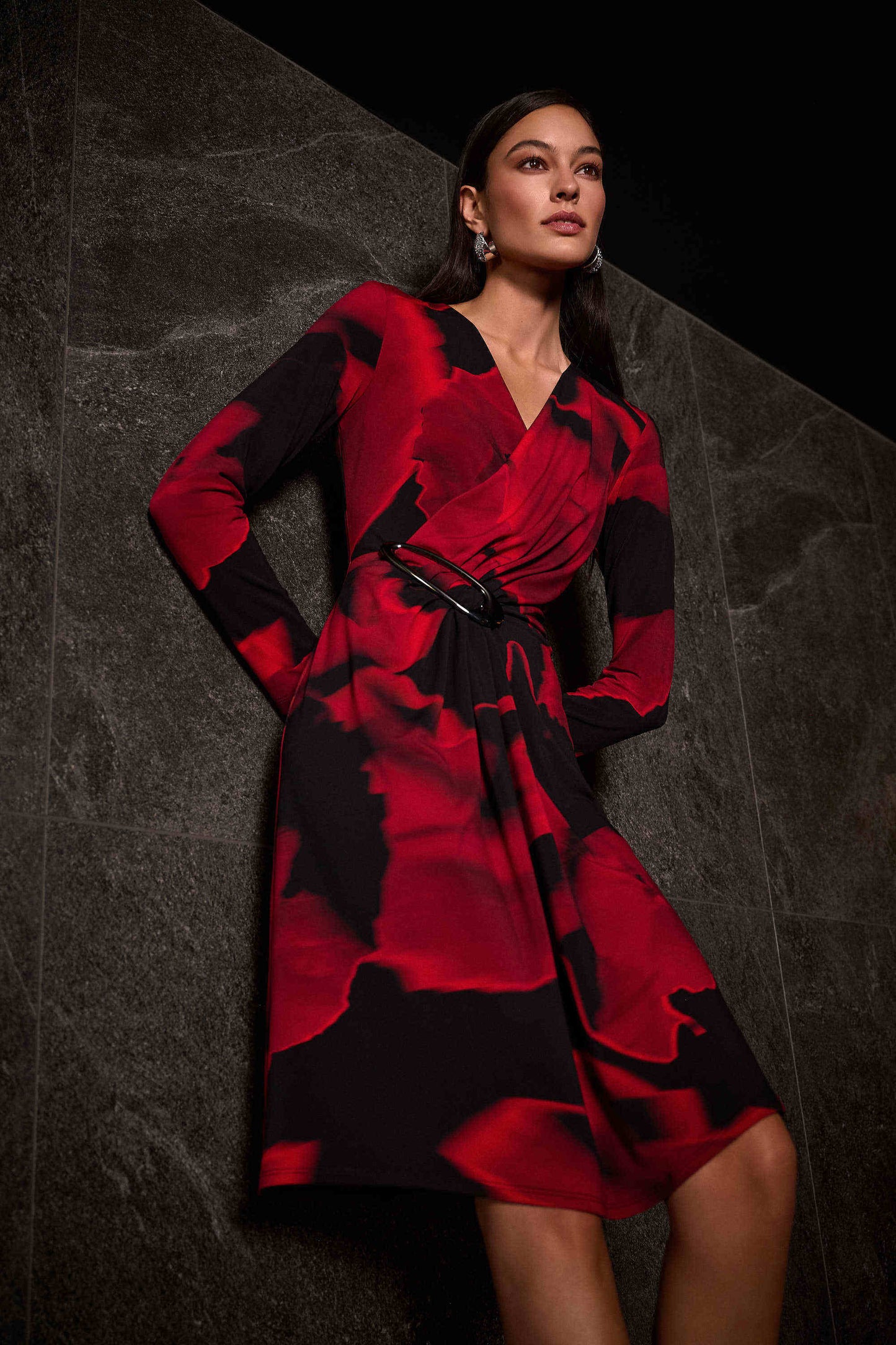 Silky Knit Abstract Print Wrap Dress. Style JR254088