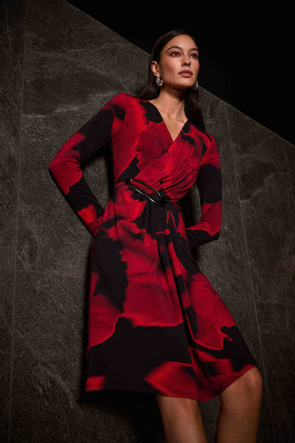 Silky Knit Abstract Print Wrap Dress. Style JR254088