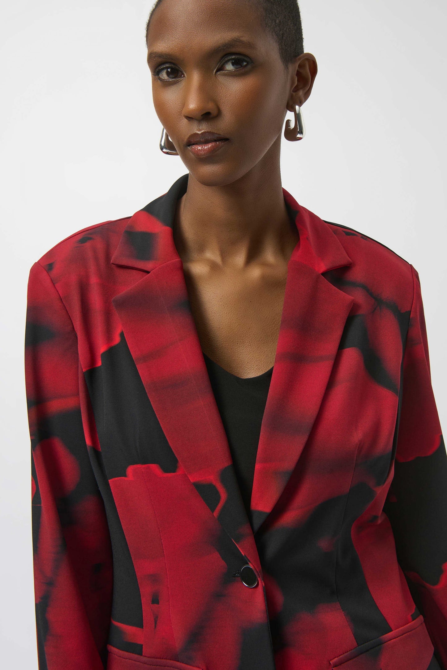Silky Knit Abstract Print Straight Blazer. Style JR254092