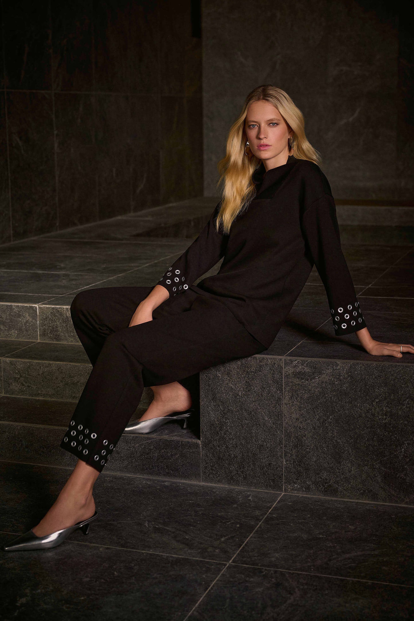 Scuba Jersey Straight Leg Pull-On Grommet Pants. Style JR254094