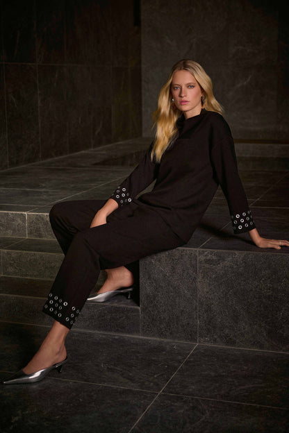 Scuba Jersey Straight Leg Pull-On Grommet Pants. Style JR254094