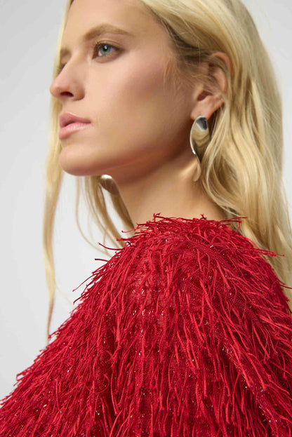 Red Eyelash Fringe Boxy Top. Style JR254105