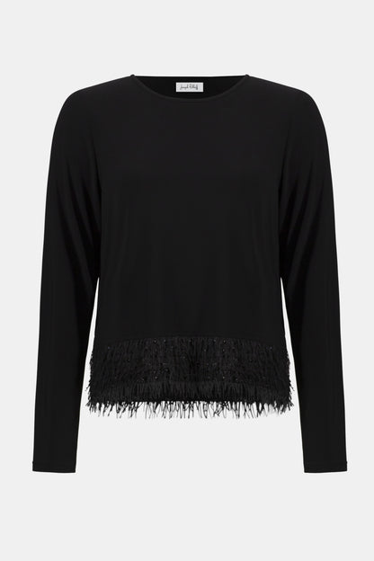 Novelty Fringe Hem Silky Knit Top. Style JR254148