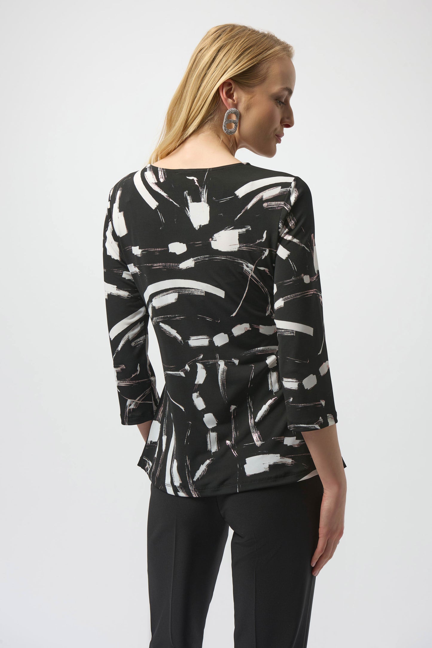 Silky Knit Abstract Print Asymmetrical Top. Style JR254165