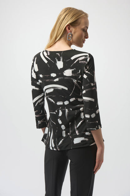 Silky Knit Abstract Print Asymmetrical Top. Style JR254165