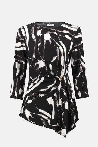 Silky Knit Abstract Print Asymmetrical Top. Style JR254165