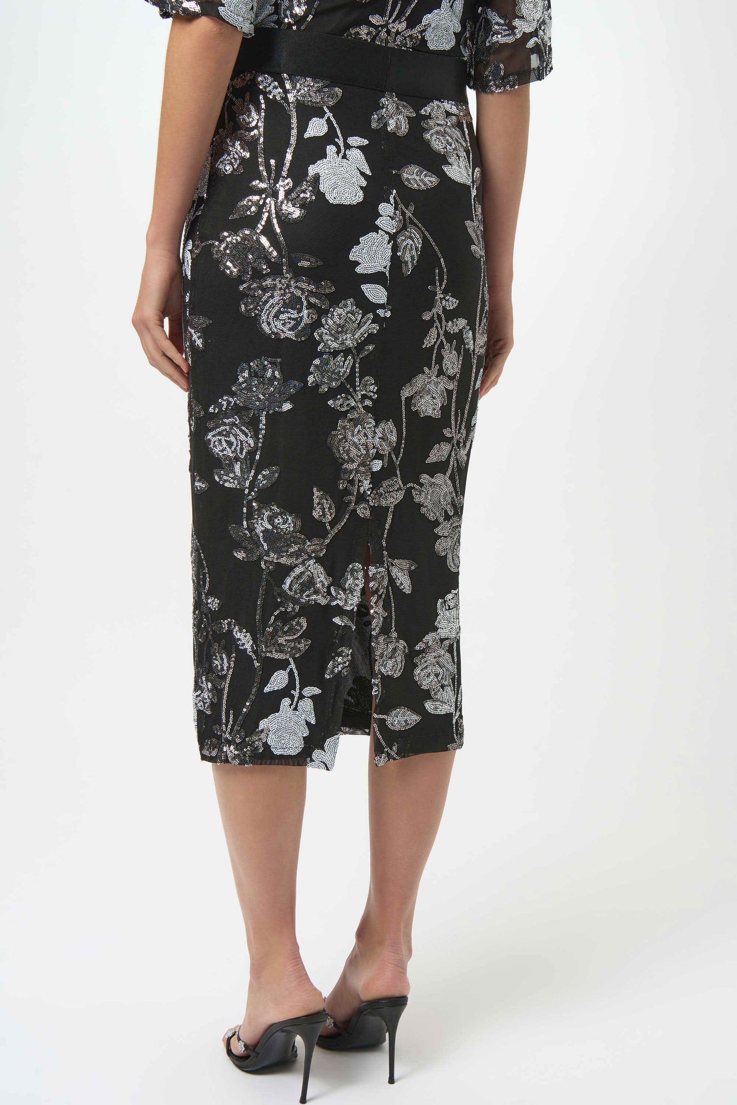 Black Mesh Sequin Floral Overlay Skirt . Style JR254182