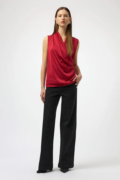 Cherry Satin Sleeveless Wrap Top. Style JR254215