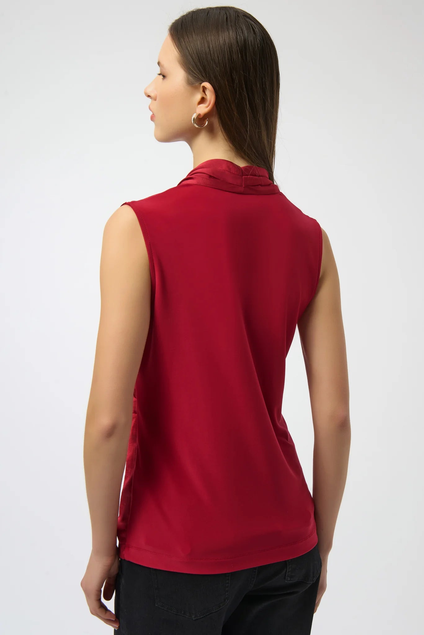 Cherry Satin Sleeveless Wrap Top. Style JR254215