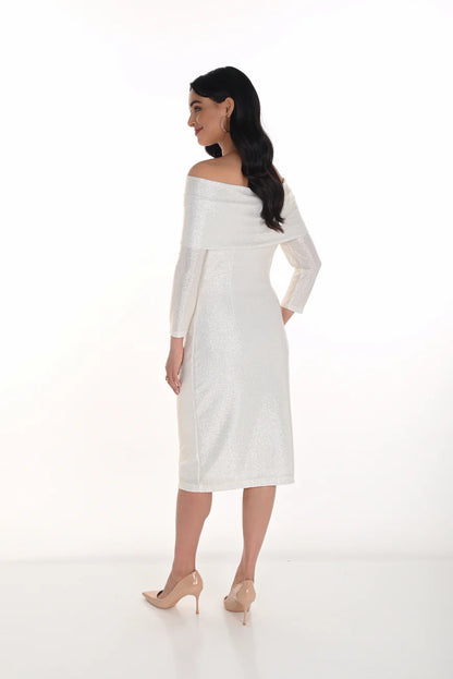 Off Shoulder 1/2 Sleeve Sparkly Knit Dress. Style FL254349