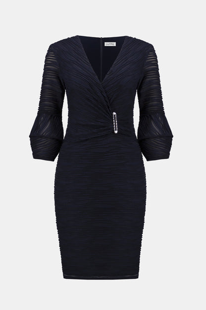 Cascade Knit Faux Wrap Buckle Sheath Dress. Style JR254711