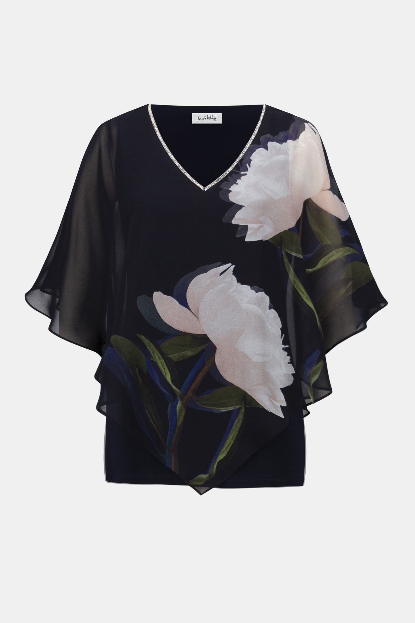 Chiffon & Silky Knit Floral Print Poncho Top. Style JR254731