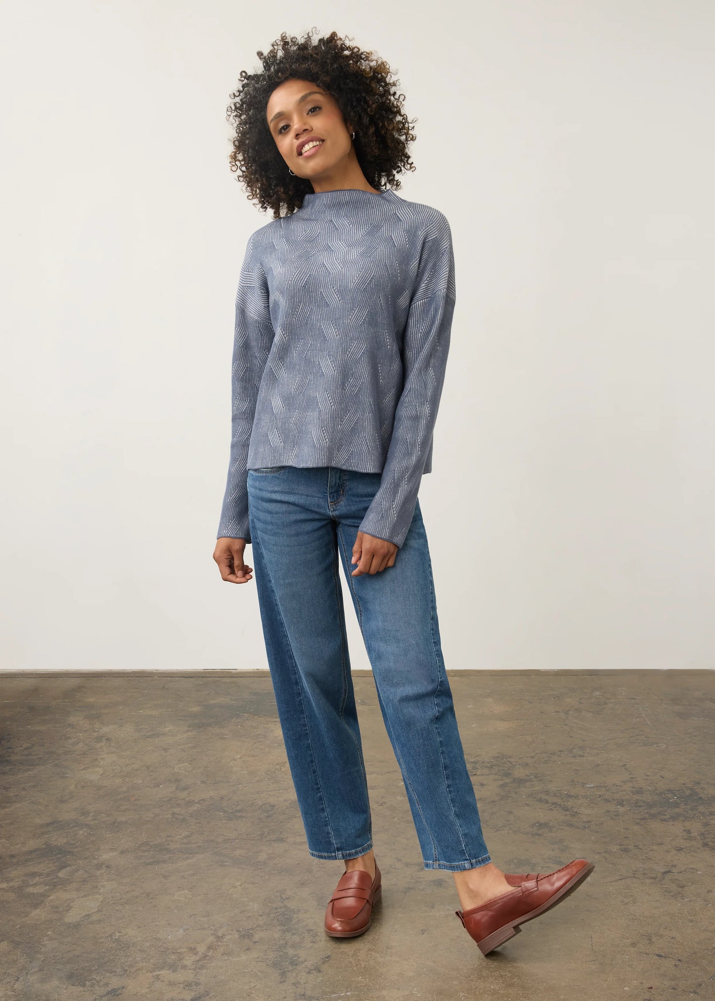 Long Sleeve Funnel Neck Textured Fabric Sweater. Style FD1048314