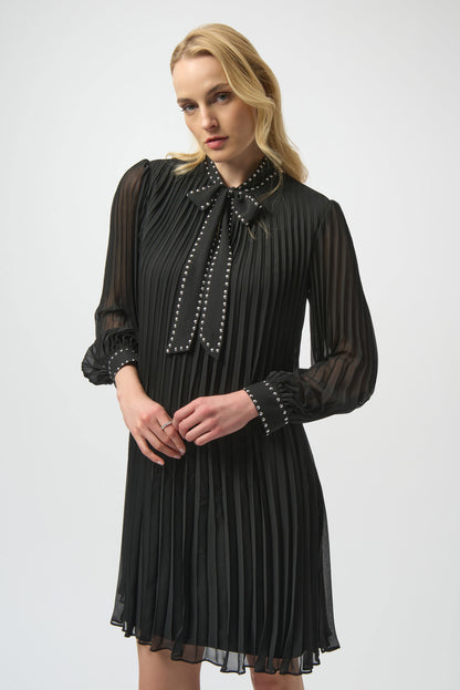Pleated Chiffon A-Line Necktie Dress. Style JR254902