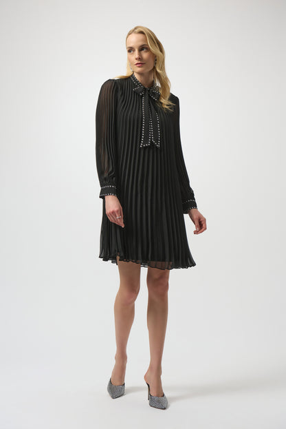 Pleated Chiffon A-Line Necktie Dress. Style JR254902