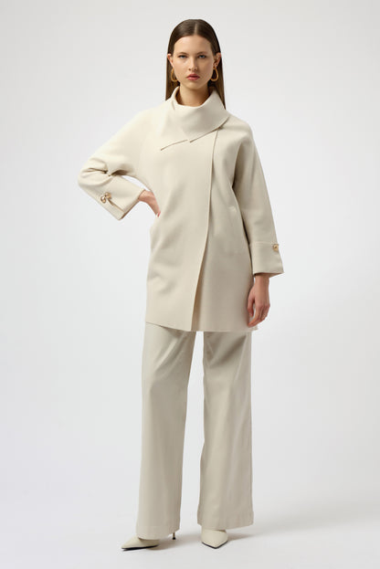Sweater Knit Overlap Collar Coat. Style JR254956
