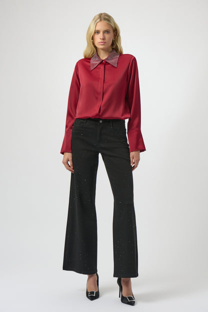 Classic Wide Leg Rhinestone Jeans. Style JR254962